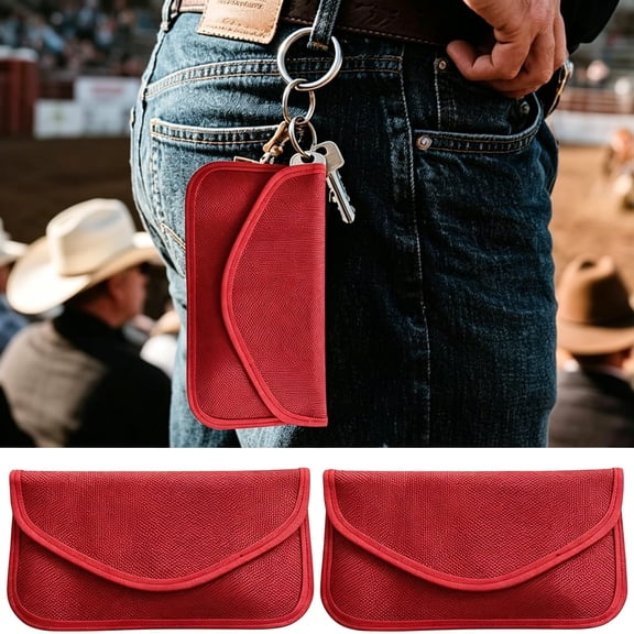HBMYN 2PCS Signal Blocking Bag, Pouch for Key Fob Protector, Car Signal Shielding Anti-Theft Case, Cell Phone Privacy Protection Pouch, Anti-Hacking Safety Accessories (Red)