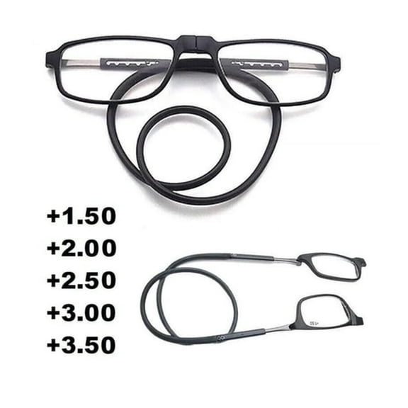 HBMYN 2Pcs Reading Glasses Men Hanging Folding Magnetic Front Click Connect Neck Readers Portable Reading Glasses for Men and Women 1 Magnification Black