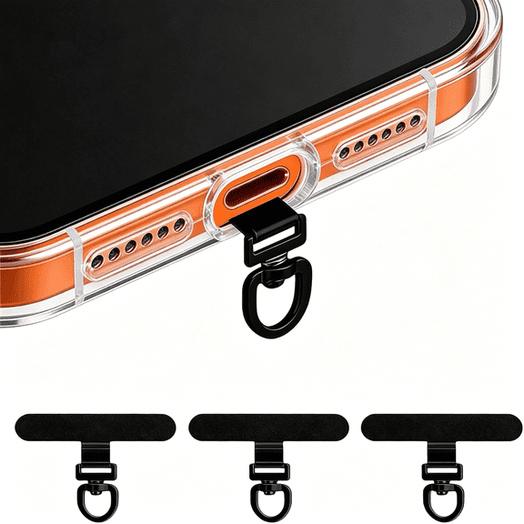 HBMYN 3 Pack Phone Tether Tab & Lanyard Tab, 360 Swivel Clip - Ultra Thin Stainless Steel Universal Patch for All Phone Cases (Fits Wristbands/Necklaces/Crossbody Straps)