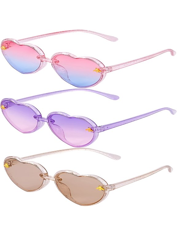 3 Pieces Kids Heart Shaped Sunglasses Stylish Cute Bee Sunglasses for Toddler Girls Age 3-10 Outdoor Beach Eyewear