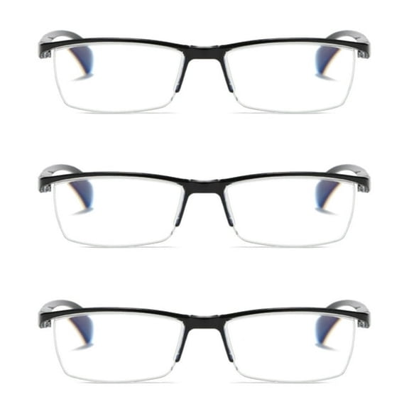 HBMYN 3 Pk Mens Reading Glasses Readers-Rectangular Half-Frame-Lightweight&Spring Hinge Readers for Men- Block Harmful Blue Light +2.75