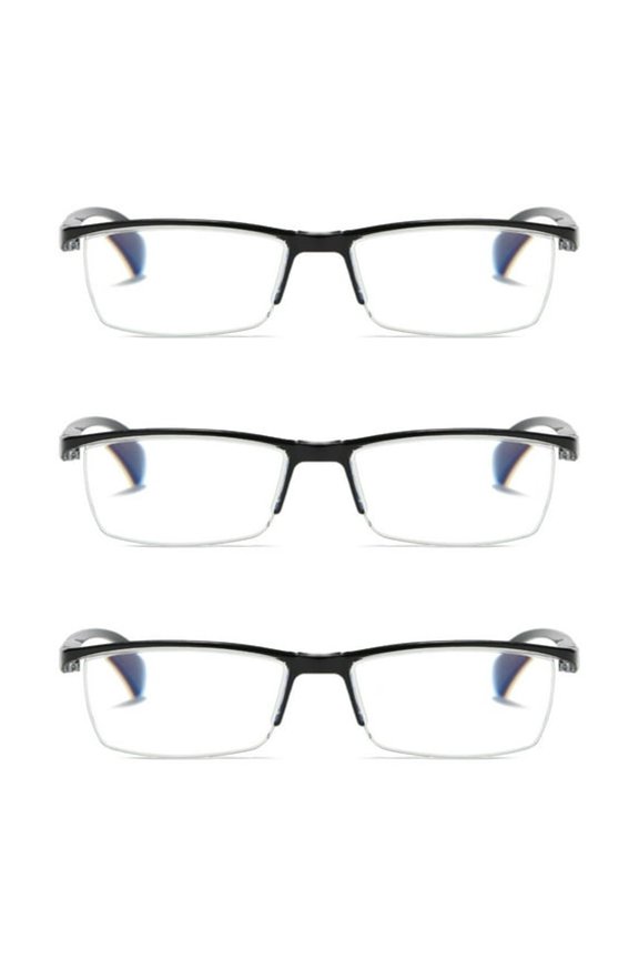 3 Pk Mens Reading Glasses Readers-Rectangular Half-Frame-Lightweight&Spring Hinge Readers for Men- Block Harmful Blue Light +2.75
