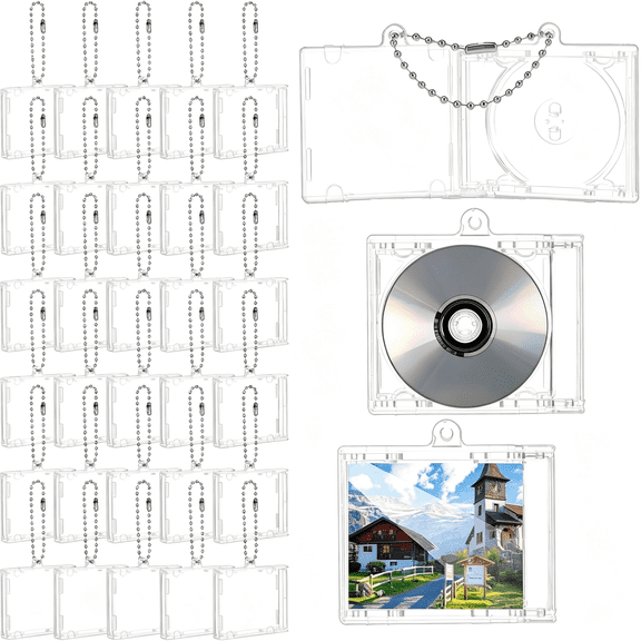 HBMYN 30 Pcs Mini Cd Holder Keychain Album Cases, Plastic Cd Case Clear DVD Cover Bulk Jewel Keyring Music Blank Mini Compact Disc Holder Pendant for DIY Backpack Hanging Decor Gifts