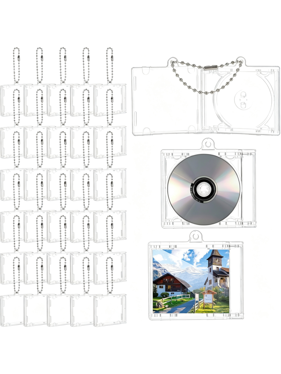 30 Pcs Mini Cd Holder Keychain Album Cases, Plastic Cd Case Clear DVD Cover Bulk Jewel Keyring Music Blank Mini Compact Disc Holder Pendant for DIY Backpack Hanging Decor Gifts