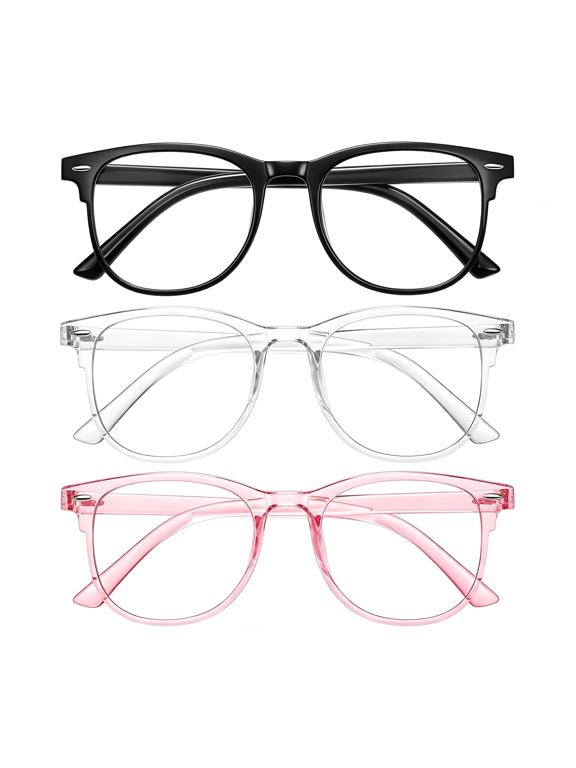 3Pcs Blue Light Blocking Glasses for Women Men,Round Computer Glasses Anti Eye Strain/Uv/Glare Gaming Glasses Clear Frame Glasses