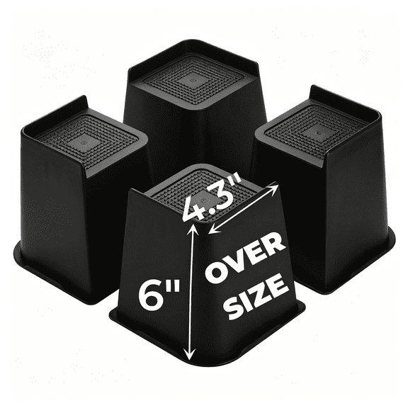 HBMYN 4 Pack Heavy Duty Bed Risers,6 Inch Lift Couch Furniture Risers,Bed Lifts Risers Raising Blocks Extenders for Table,Desk,TV,Supports Up to 4400 Lbs(Black,Trapezium)