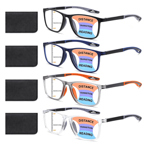 HBMYN 4 Pack Progressive Multifocus Reading Glasses for Men Women Tr90 Sports Style Anti-Blue Light Computer Readers Comfortable Progressive Reading Glasses Men