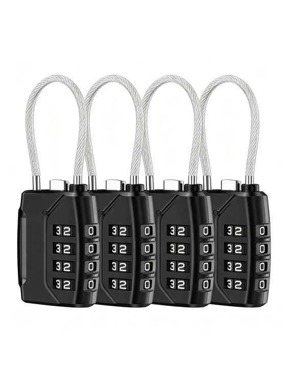 4 Pack TSA Approved Luggage Lock 4 Digit Combination with Flexible Steel Cable for Suitcase,Backpack,Gym Locker,Travel Security luggage locks tsa approved 4 pack (Black)