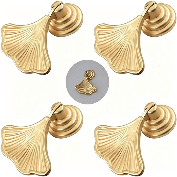 HBMYN 4 pcs Golden Drop Pendant Pull Handle Ginkgo Leaf Shape Knobs for Kitchen Bathroom Bedroom Cabinet Door Drawer Furniture Knob Handles Unique Cabinet Knobs (Gold)