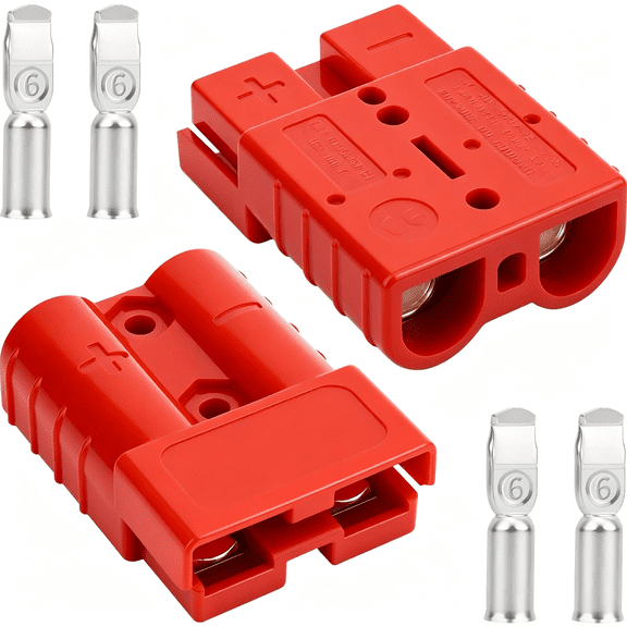 HBMYN 50A-600V Battery Quick Connect/Disconnect with 7/8/10/12 AWG, 2 PCS Jumper Cable Plug Connector, Compatible with Connector for Rescue Winch, Motor Recovery (Red)