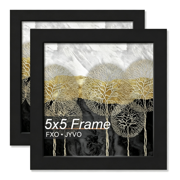 HBMYN 5x5 Frame Set of 2 for Picture Photo Poster Square Tabletop/Wall Mount | Black Light Weight and High Transparent 5 x 5 Frame for 5by5 Pciture Display(2 Packs|Black|5x5)