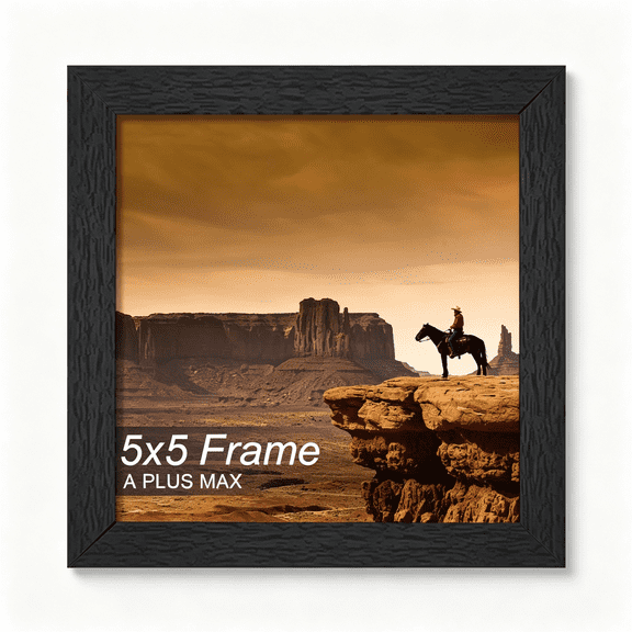 HBMYN 5x5 Picture Frame Set of 2 Black Light Weight Tabletop and Wall Mount|5x5 Inch Black Wood-grain Engineered Wood Material Frame for 5by5 Square Photo Poster-2 Packs/Black/5x5