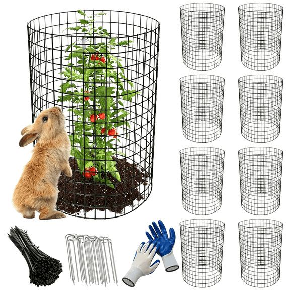 HBMYN 8 Pack 16x12 inch Plant Protector Wire Garden Cages, with Stakes & Ties Sturdy Rust-Proof for Vegetables Flowers