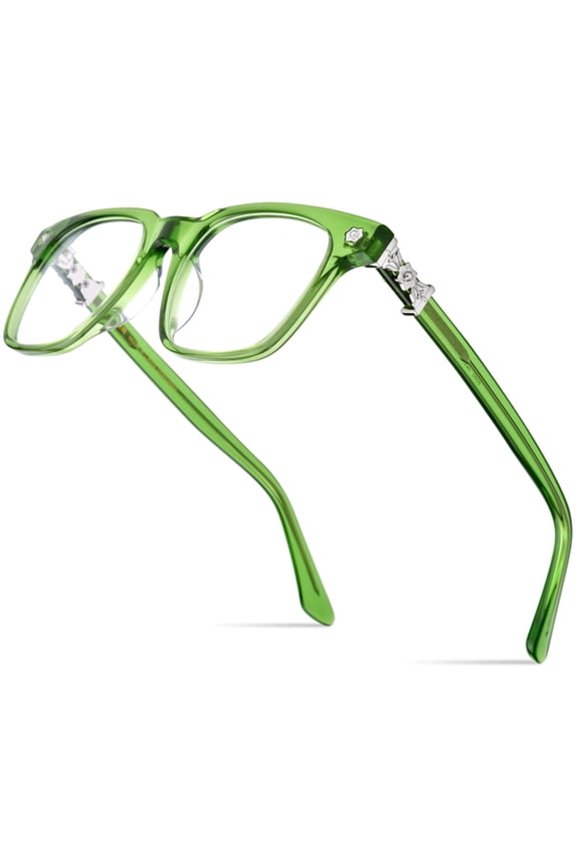 Acetate Glasses Frame Men Square Eyeglasses Optical Spectacles for Reading Computer Work Office Fashion Eyewear Accessory Gift (9395 Green)