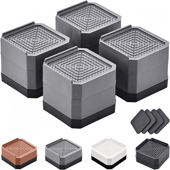 HBMYN Adjustable Bed Risers 3&4.3 Inch, 4000 lbs, 4 Pack Gray | Square Heavy-Duty Furniture Risers, Lift to 1.5, 3, 4.3 Inch, Support up to 4000 lbs, for Desk, Sofa, Chair Legs
