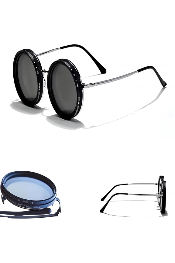 Adjustable Sunglasses, Men'S Black Lens Sunglasses, 1-9 Adjustable Tint Sunglasses, Built-In