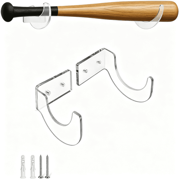 HBMYN Baseball Bat Wall Mount Holder Acrylic Display Rack, 5mm Clear Bat Hanger for Wall Horizontal 2 3/4 in