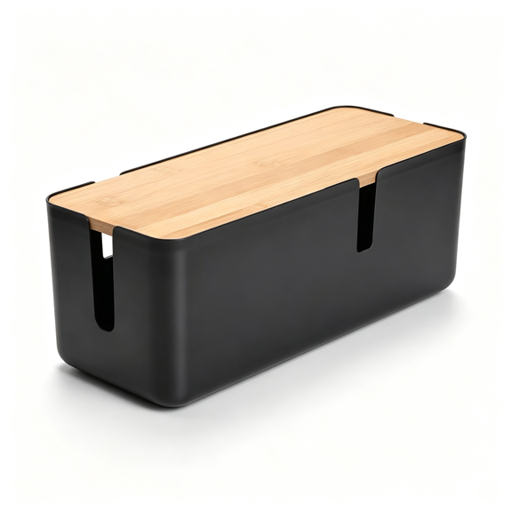 HBMYN Cable Management Box with Bamboo Lid White Cord Hider, Box Organizer to Conceal Surge Protector Wires