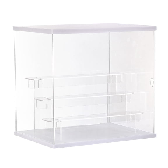 HBMYN Clear Acrylic Display Case with LED Light 3 Tier Dustproof Boxes for Collectibles Illuminated Display Cases for Collectibles(12.6x9.45x11.81)White