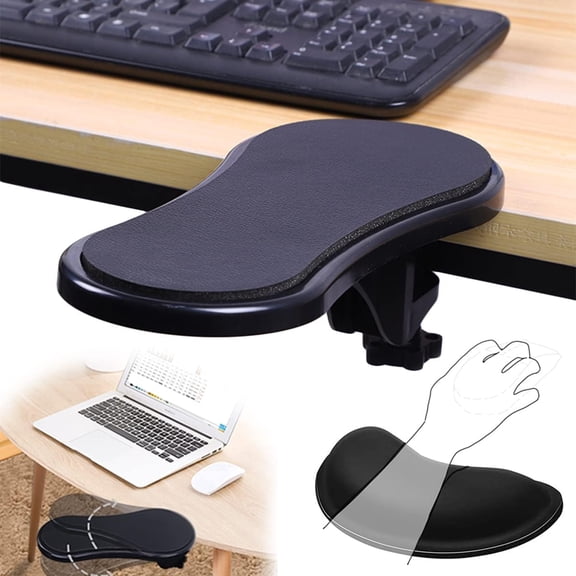 HBMYN Computer Arm Rest for Desk,180 Swivel Ergonomic Elbow Arm Support Desk|Adjustable Desk Extender Tray,Clamp On Desk Arm Rest,With Wrist Rest for Mouse,Easy To Install,Home & Office,Black