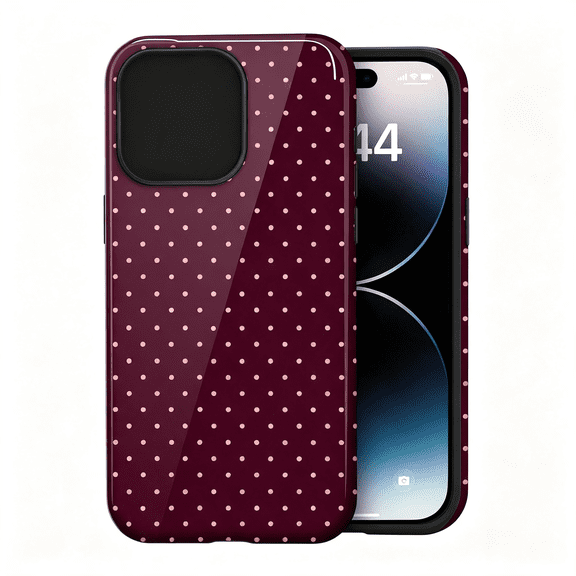 HBMYN for Cute Polka Dot Phone Case, Burgundy | Polka Dot Phone Case, Summer Aesthetic Design for Women Girls Fall Chic Girly Pretty Dual Layer Hybrid Protection Elegant