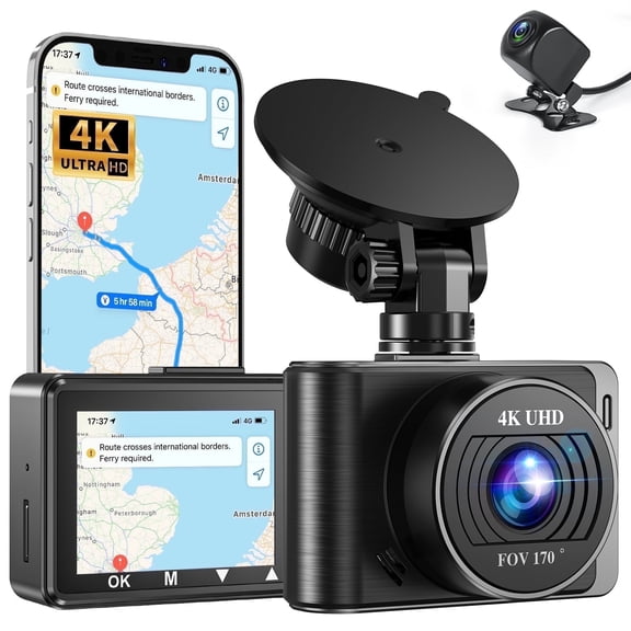 HBMYN Dash Cam Front and Rear, 4K+1080P Car Camera with Built-in Wi-Fi, 3.94 IPS Screen, Night G-Sensor, Loop Recording, 24H Parking Mode