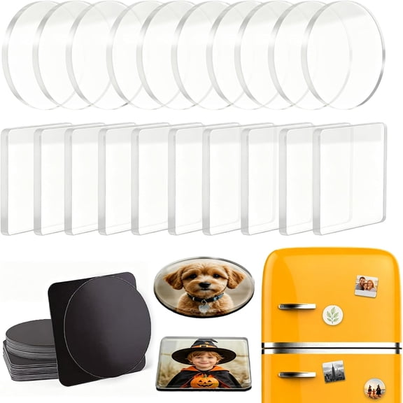 HBMYN Diy Fridge Magnet Kit,20 Pack 2"Es 10 Round & 10 Square | Clear Acrylic Magnet Making Kit,Photo Magnets for Photos,Crafts,Classroom and Home Refrigerator Decor