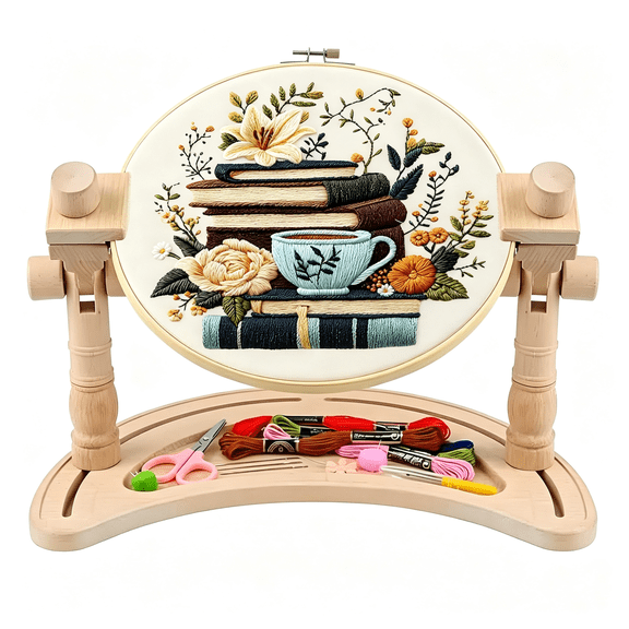 HBMYN Embroidery Hoop Stand Adjustable - 360Rotated Embroidery Frame Stand, Cross Stitch Stand, Beech Wood Embroidery Hoop Holder, Sturdy Embroidery Hoop Stand