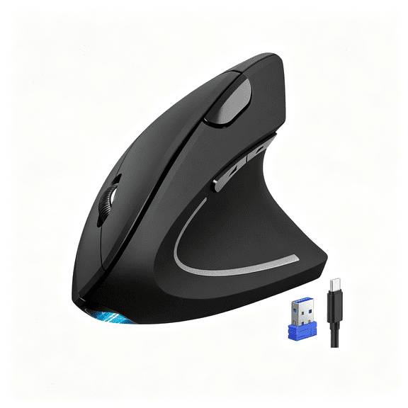 HBMYN Ergonomic Mouse Wireless, Rechargeable Vertical Mice Right Hand | Bluetooth+2.4GHz USB, Multi Device, 4800 DPI Adjustable, Optical Carpal Tunnel Mouse for Laptop, PC, MacBook, Black
