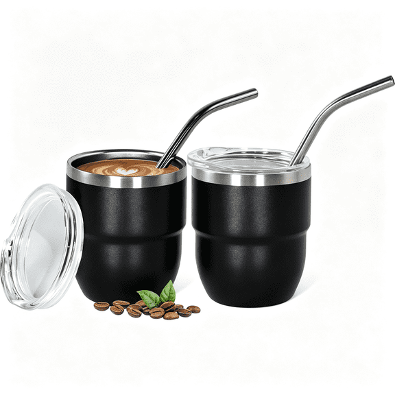 HBMYN Espresso Cups 4Oz Insulated Espresso Cup Set 2 Espresso Shot Cups Stainless Steel Espresso Glasses Stackable Mini Tumbler Small Cup Coffee Insulated Portable 4 Oz Espresso Cups Set of 2