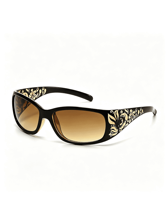 Fashion Y2K Polarized Sunglasses for Women Rhinestone Wrap Around Rectangular Sunglasses Uv400 Protection Classic Brown Sunglasses