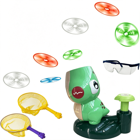 HBMYN Frog Flying Disc Launcher Toy for Kids,Outdoor Catch Game Set with 8 Colorful Flying Discs,2 Catch Nets&Safety Goggles,Fun Backyard Toys for Boys Girls Ages 4-8
