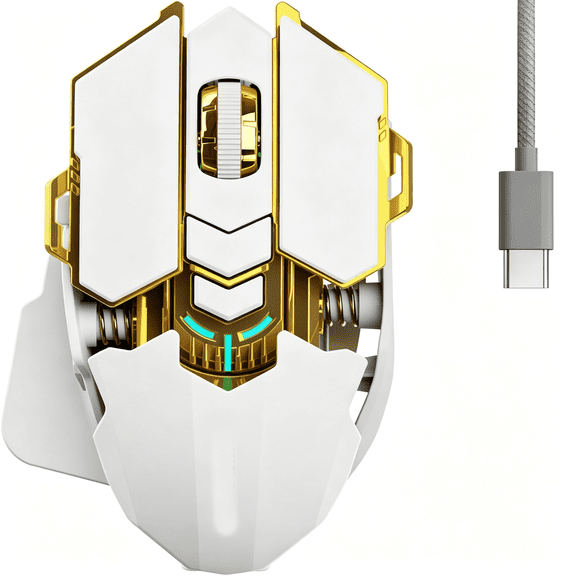 HBMYN G5 Tri-Mode Wireless Gaming Mouse, 12800 DPI Programmable Ergonomic Mouse with Metal Base for Stability, 500mAh Rechargeable, 8 Macro Buttons, Rapid Fire Key, RGB Backlit for FPS