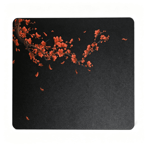 HBMYN Glass Gaming Mousepad, Black Plum Blossoms Hard Mouse Pads for Gaming, Professional Large Mouse Mat 16.2" x 12.2", Special Glass Surface with Improved and Speed