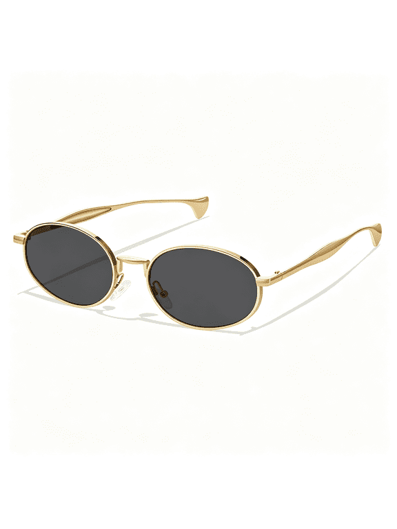 Gold Oval Sunglasses for Women Men Retro Design Metal Style 70S Shades Trendy Sun Glasses Uv Protection,Classic Oval Sunglasses for Daily Wear