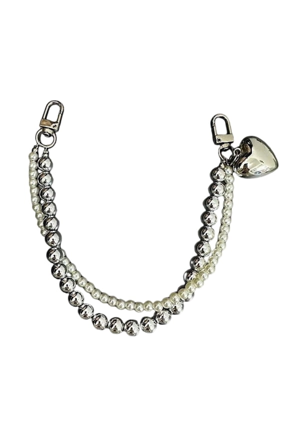 Handmade Beaded Pearls Phone Charm Strap Pvc Heart Keychain Accessory