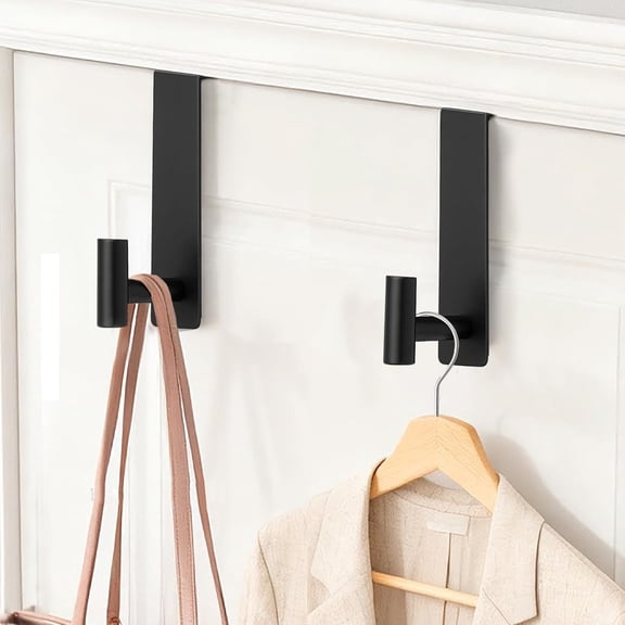 HBMYN Heavy Duty Stainless Steel Over The Door Hooks, T Shape Behind the Door Hooks, with Non-Slip Pads, for Bedroom Bathroom Fits 1-3/4" Thick Doors (Fits 1-3/4" Thick Door-T Shape- 2 Pack)