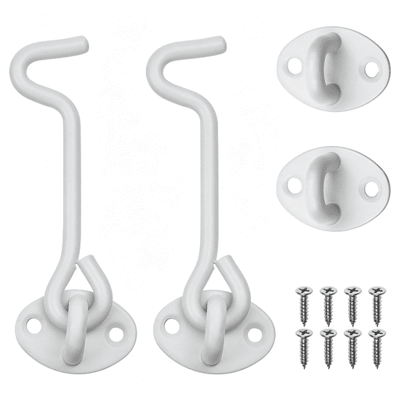 HBMYN Heavy Duty hook and eye latch (4-inch) - with Mounting Screws - Locks for Door, Gates, Barns, Bathrooms, Cabins (2-White)