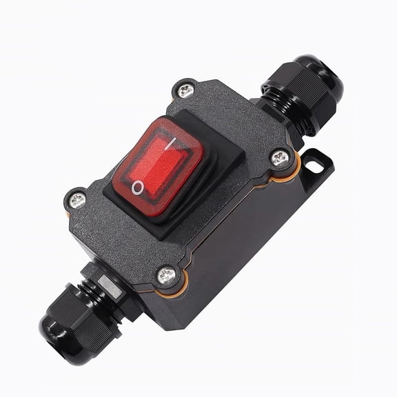 HBMYN Inline Cord Switch 12V DC 25A IP67 Waterproof DPST 2, Position On Off Toggle with Red Light Rocker Button