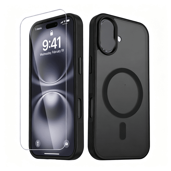 HBMYN for Iphone 17 Case, Matte Magnetic Phone Cover [With 1 Screen Protector] [Support for Magsafe] [Shockproof Military Grade Protection] Translucent Frosted Back, Black