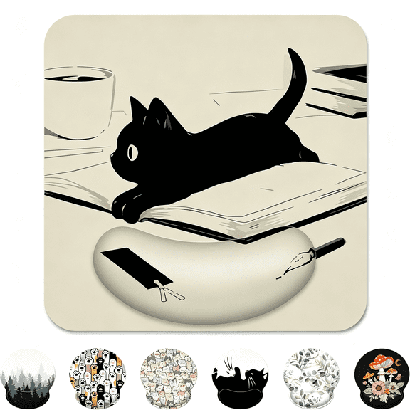 HBMYN Kawaii Anime Black Cat Ergonomic Mouse Pad with Wrist, Rest Pain Relief Small Mousepad Non-Slip Desk