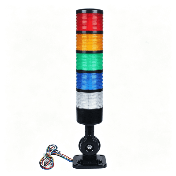 HBMYN Led Signal Tower Stack Lights, Industrial Signal Warning Lights, Column Tower Lamp with Rotatable Base, Steady/Flashing Switchable, 110V 220V AC(5-Layer, with Buzzer) Black