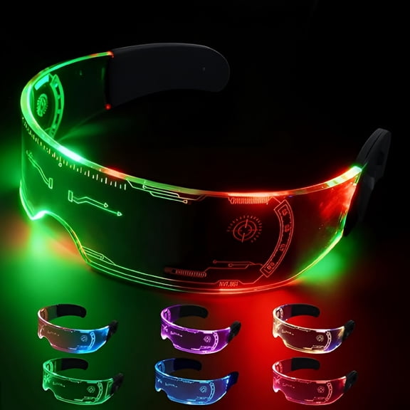 HBMYN Light Up Glasses Cyberpunk 7 Colors and 4 Modes LED Visor Futuristic Glasses for Halloween Cosplay Party Bar