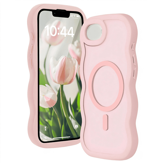 HBMYN Magnetic for Iphone 16E for Iphone 17E Case, Compatible with Magsafe Wavy Frame Cute Design Translucent Matte Hard Back Silicone Phone Case for Iphone 16 E for Iphone 17 E Women Girls, Pink