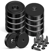 HBMYN Magnets with Hole 70LB Strong Rare Earth Magnet with Screw Holes | Black Cup Magnet Neodymium with Countersunk Hole Steel Capsule Powerful Pot with Screws for Cabinet Doors 10 Pack