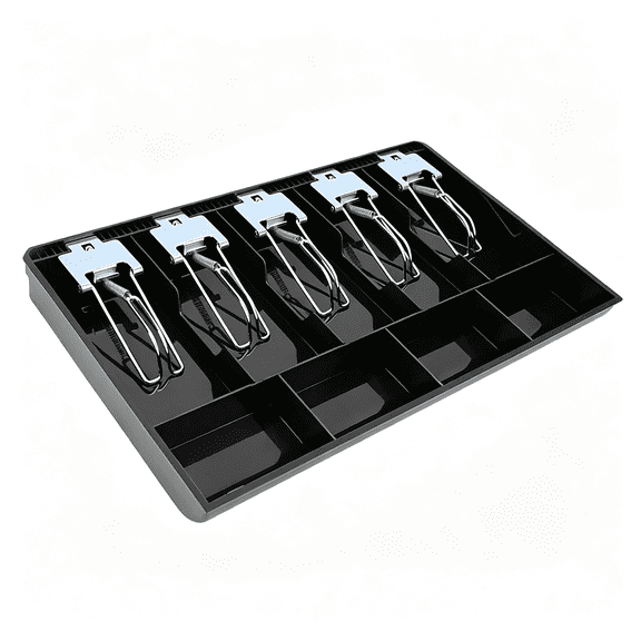 HBMYN Money Tray Cash Register Drawer Insert Tray Portable Currency Till Replacement Money Organizer Storage Box with 5 Bills 4 Coins Compartments (5 Bills 4 Coins Metal Clip)