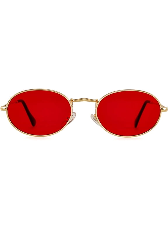 Oval Sunglasses Vintage Retro 90S Sunglasses Trendy Designer Glasses for Women Men Red Sunglasses