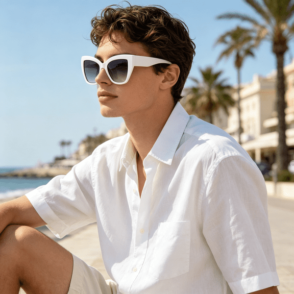 HBMYN Oversized Cat Eye Sunglasses for Women Fashion Big Cateye Frame Sunnies Trendy Uv400 Black Shades Elegant White Sunglasses