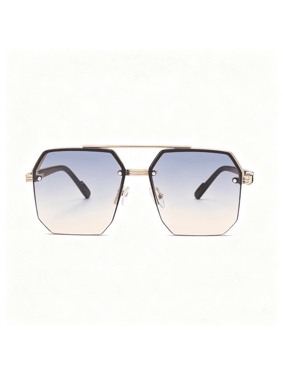 Oversized Hexagon Rimless Sunglasses for Men & Women - Metal Frame with Gradient Lenses, Uv Protection 2000S Sunglasses