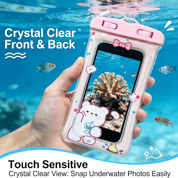 HBMYN Pink Floating Waterproof Phone Pouch Ipx8 Case for Iphone 17 16 15 14 Pro Max Cell Dry Bag Beach Cruise Essentials Touch Screen Lanyard Included Fits Up to 7.5Es